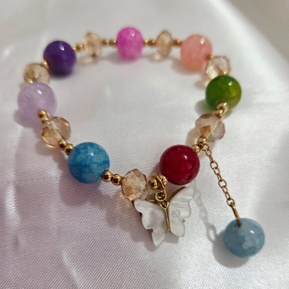 Multicolor Buttlerfly Charm Glass Beaded Bracelet - Picture 8 of 8